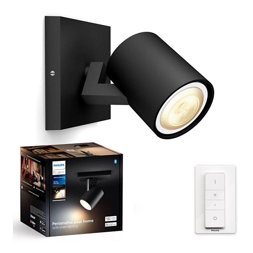 Philips - LED spotlampe dæmpbar Hue RUNNER 1xGU10/4,2W/230V 2200-6500K + fjernbetjening sort