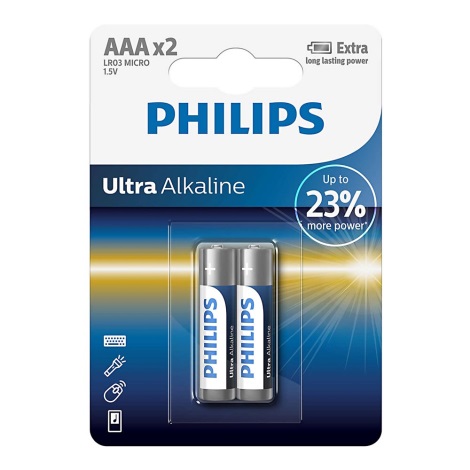 Philips LR03E2B/10 - 2 stk. Alkalisk batteri AAA ULTRA ALKALINE 1,5V 1250mAh