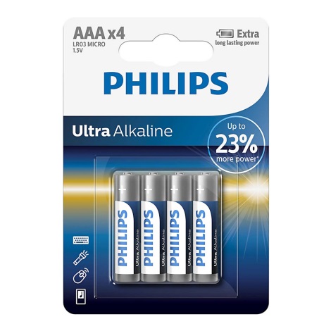 Philips LR03E4B/10 - 4 stk. Alkalisk batteri AAA ULTRA ALKALINE 1,5V 1250mAh