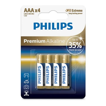 Philips LR03M4B/10 - 4 stk. Alkalisk batteri AAA PREMIUM ALKALINE 1,5V 1320mAh
