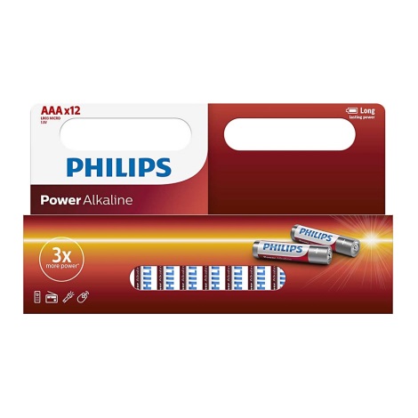 Philips LR03P12W/10 - 12 stk. Alkalisk batteri AAA POWER ALKALINE 1,5V 1150mAh