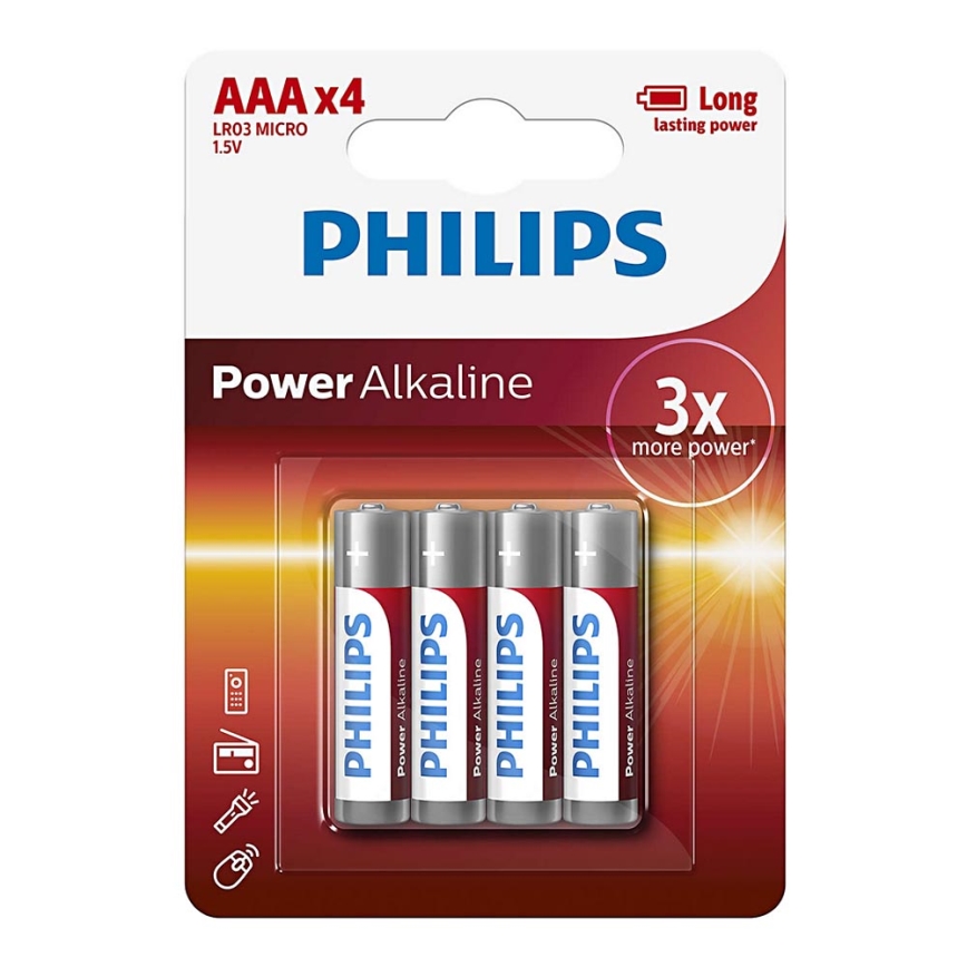 Philips LR03P4B/10 - 4 stk. Alkalisk batteri AAA POWER ALKALINE 1,5V 1150mAh