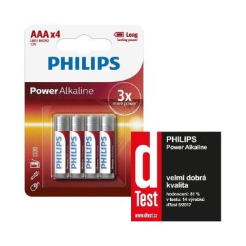 Philips LR03P4B/10 - 4 stk. Alkalisk batteri AAA POWER ALKALINE 1,5V 1150mAh