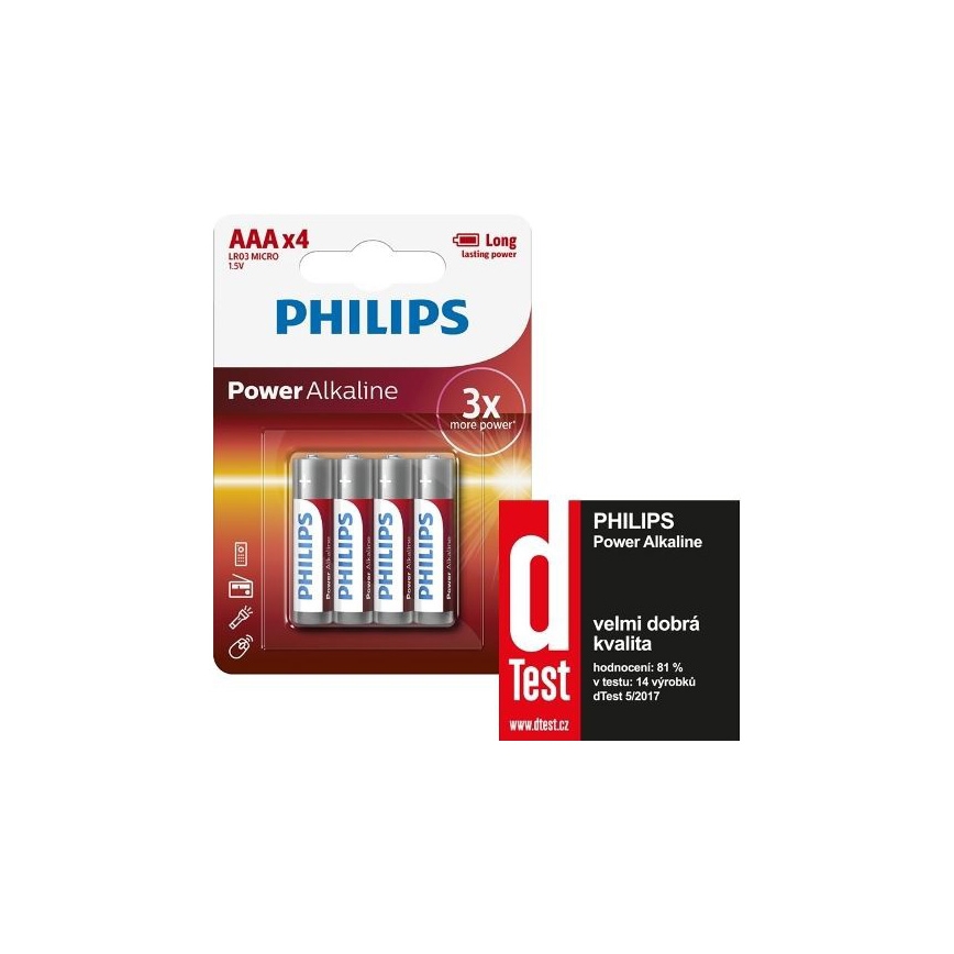 Philips LR03P4B/10 - 4 stk. Alkalisk batteri AAA POWER ALKALINE 1,5V 1150mAh