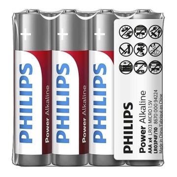 Philips LR03P4F/10 - 4 stk. Alkalisk batteri AAA POWER ALKALINE 1,5V 1150mAh