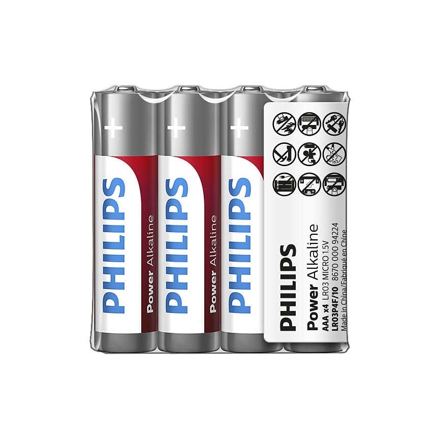 Philips LR03P4F/10 - 4 stk. Alkalisk batteri AAA POWER ALKALINE 1,5V 1150mAh