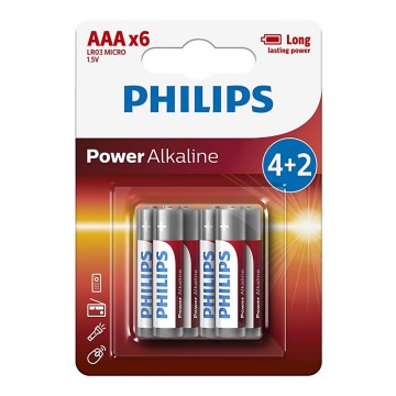 Philips LR03P6BP/10 - 6 stk. Alkalisk batteri AAA POWER ALKALINE 1,5V 1150mAh