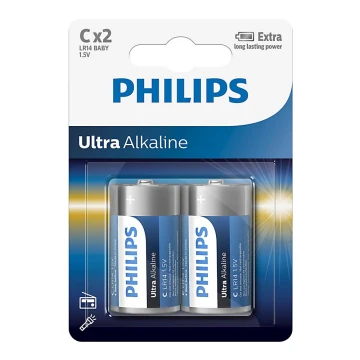 Philips LR14E2B/10 - 2 stk. Alkalisk batteri C ULTRA ALKALINE 1,5V 7500mAh