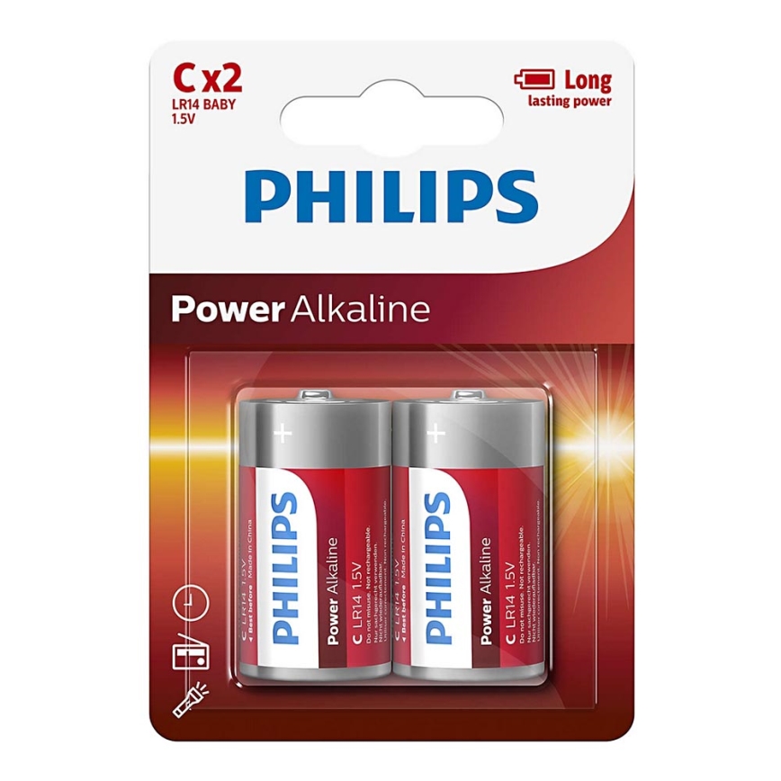Philips LR14P2B/10 - 2 stk. Alkalisk batteri C POWER ALKALINE 1,5V 7200mAh