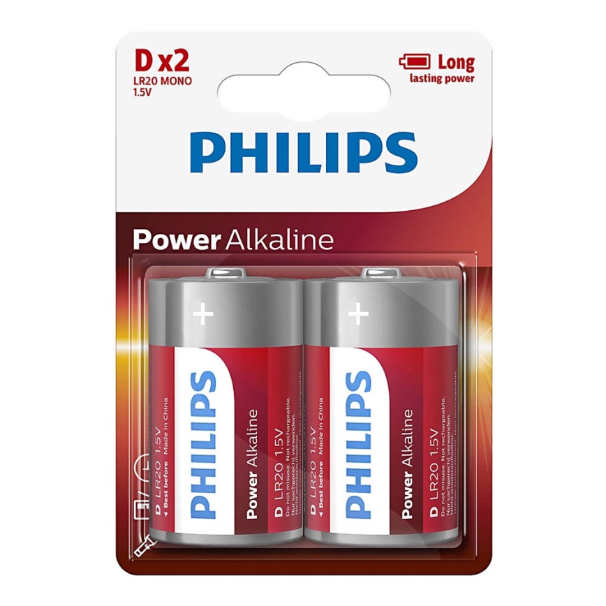 Philips LR20P2B/10 - 2 stk. Alkalisk batteri D POWER ALKALINE 1,5V 14500mAh