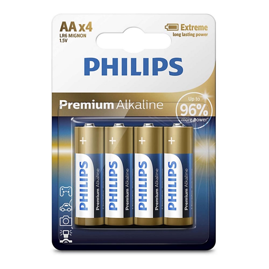 Philips LR6M4B/10 - 4 stk. Alkalisk batteri AA PREMIUM ALKALINE 1,5V 3200mAh