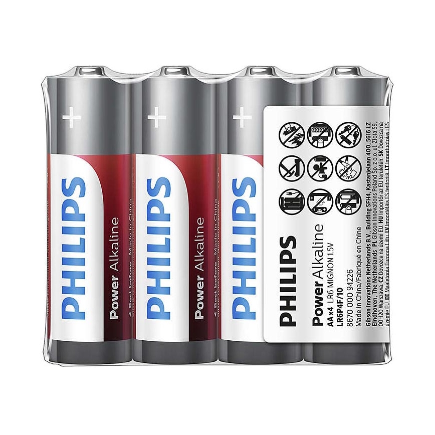 Philips LR6P4F/10 - 4 stk. Alkalisk batteri AA POWER ALKALINE 1,5V 2600mAh