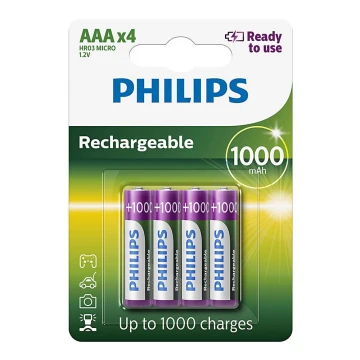Philips R03B4RTU10/10 - 4 stk. Genopladeligt batteri AAA MULTILIFE NiMH/1,2V/1000 mAh