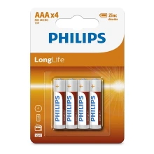 Philips R03L4B/10 - 4 stk. Zinkklorid batteri AAA LONGLIFE 1,5V 450mAh