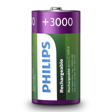 Philips R14B2A300/10 - 2 stk. Genopladeligt batteri C MULTILIFE NiMH/1,2V/3000 mAh