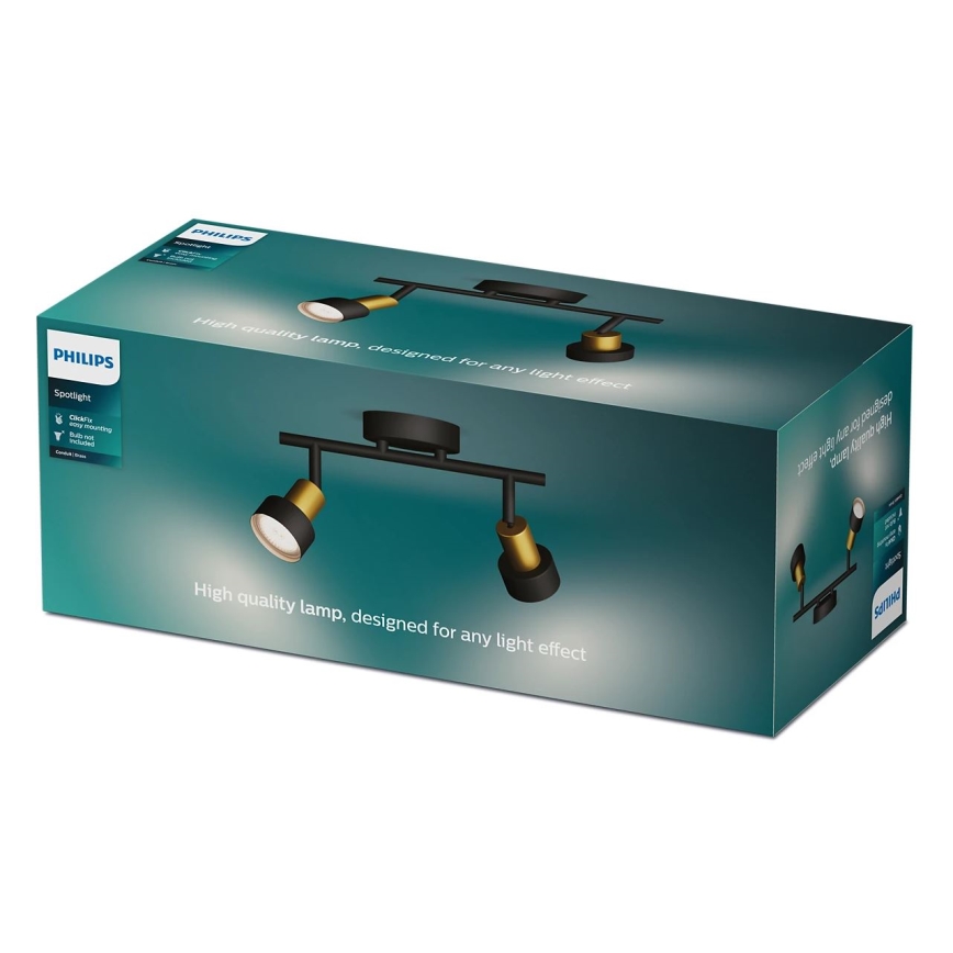 Philips - Spotlampe CONDUIT 2xGU10/5W/230V sort/messing