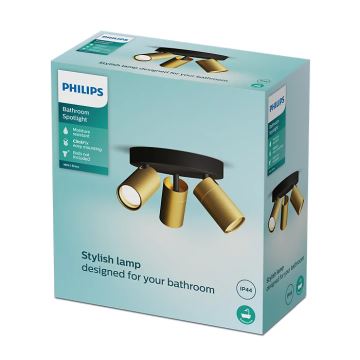 Philips - Spotlampe til badeværelse IDRIS 3xGU10/5W/230V IP44 sort/guldfarvet