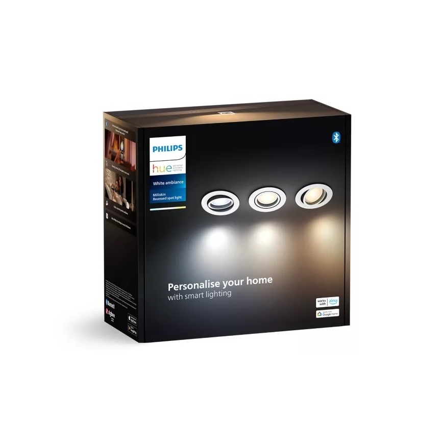 Philips - SÆT 3x LED indbygningslampe dæmpbar Hue MILLISKIN 1xGU10/4,2W/230 2200-6500K