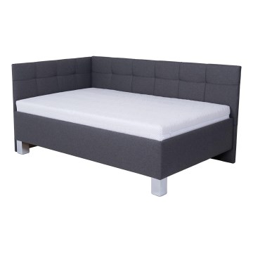 Polstret seng med praktisk opbevaringsplads uden madras MARIA PETITE 120x200 cm grå