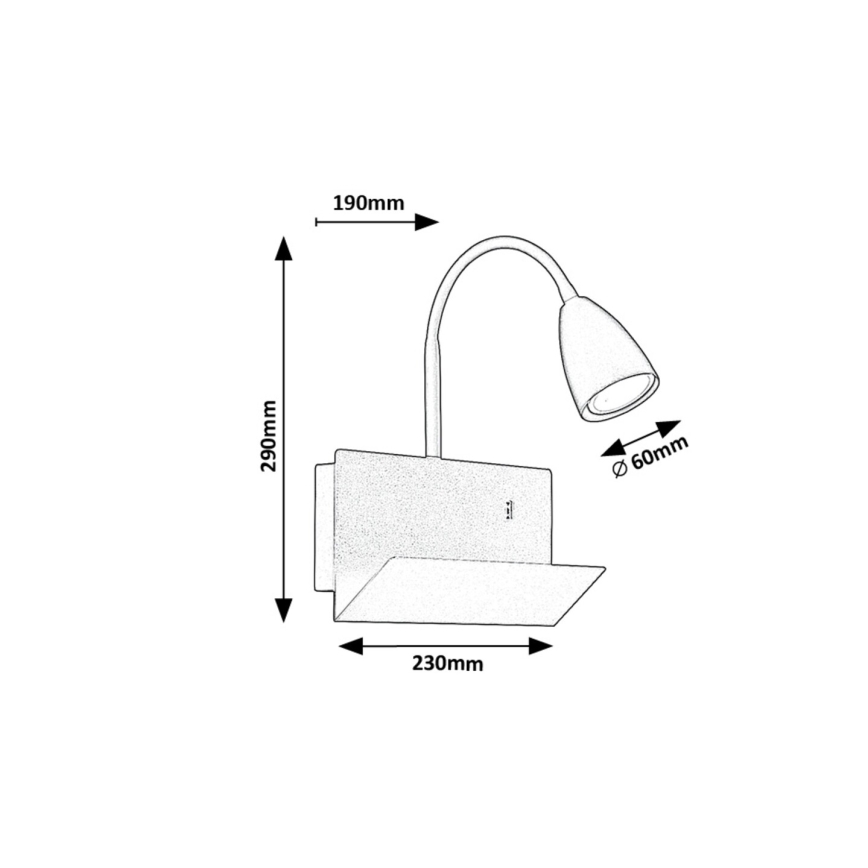 Rabalux - Væglampe med hylde og USB port 1xGU10/25W/230V sort