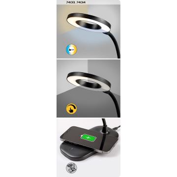 Rabalux - LED Bordlampe m. trådløs opladning og touch-funktion dæmpbar LED/5W/5V 2700-6000K hvid