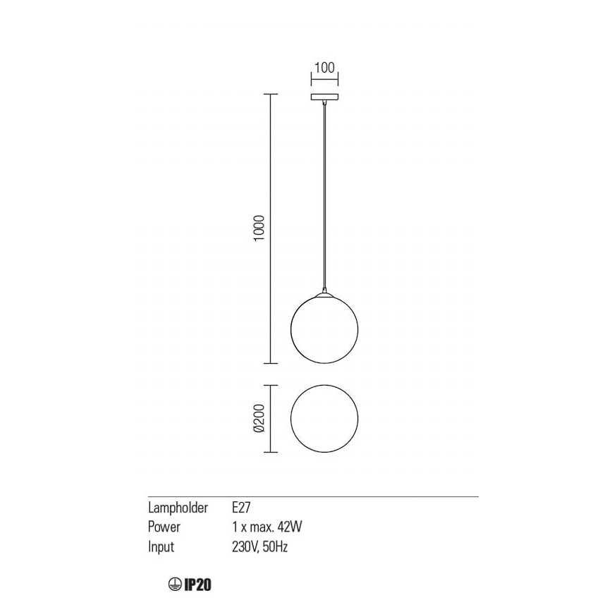 Redo 01-1064 - Pendel OLA 1xE27/42W/230V diameter 20 cm