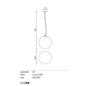 Redo 01-1066 - Pendel OLA 2xE27/42W/230V diameter 40 cm