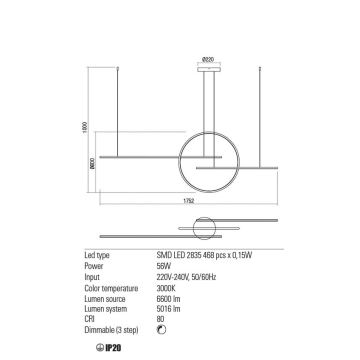 Redo 01-1736 - LED pendel dæmpbar GIOTTO LED/56W/230V hvid