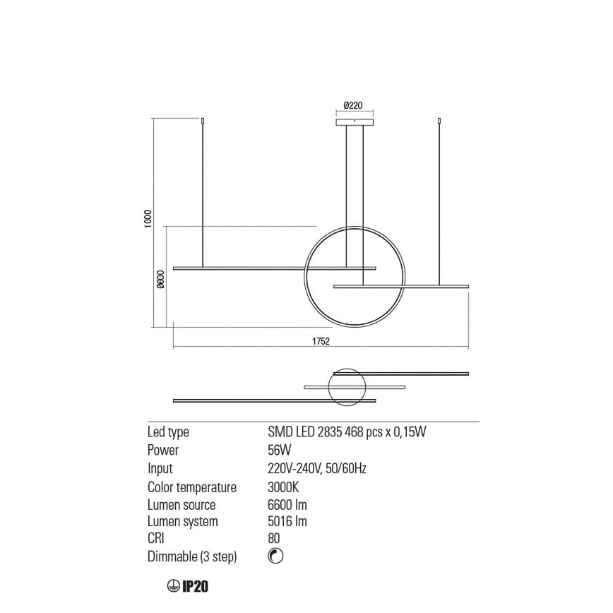 Redo 01-1736 - LED pendel dæmpbar GIOTTO LED/56W/230V hvid