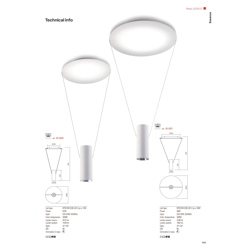 Redo 01-1971 - LED pendel dæmpbar ESSENCE LED/36W/230V 3000K hvid