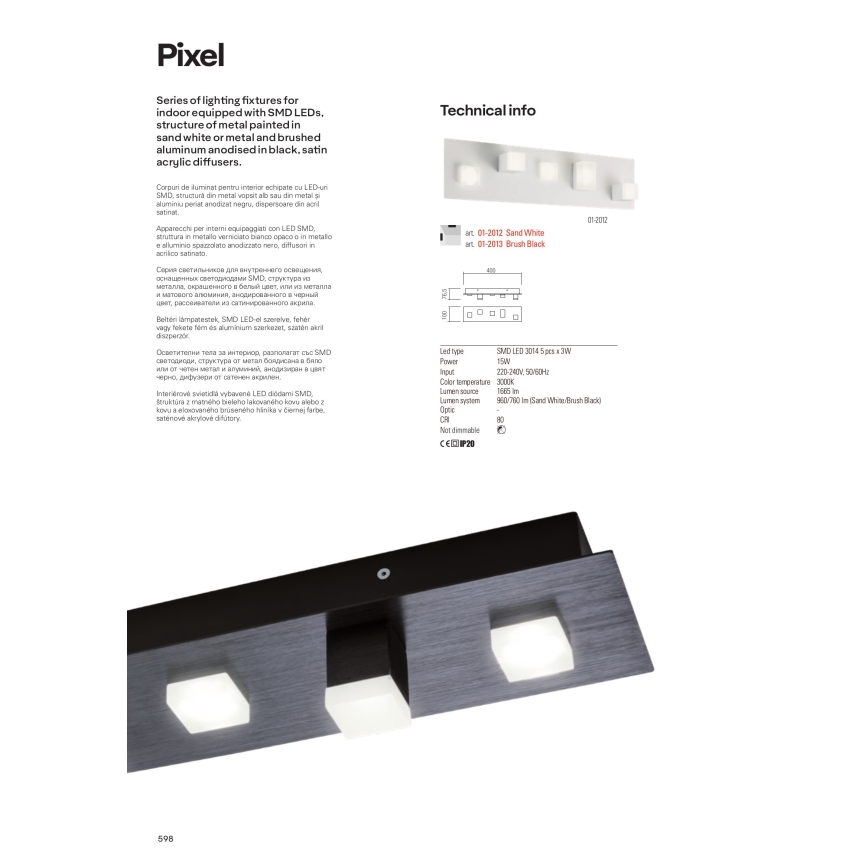 Redo 01-2013 - LED loftlampe PIXEL LED/15W/230V 3000K 40x10 cm sort