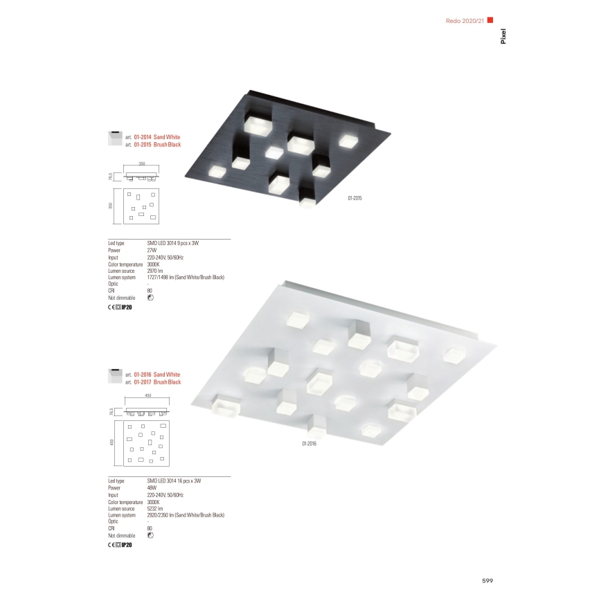 Redo 01-2015 - LED loftlampe PIXEL LED/27W/230V 3000K 35x35 cm sort