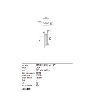 Redo 01-2037 - LED væglampe MADISON 6xLED/4W/230V kobber