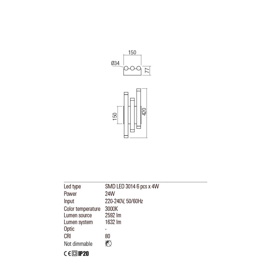 Redo 01-2037 - LED væglampe MADISON 6xLED/4W/230V kobber