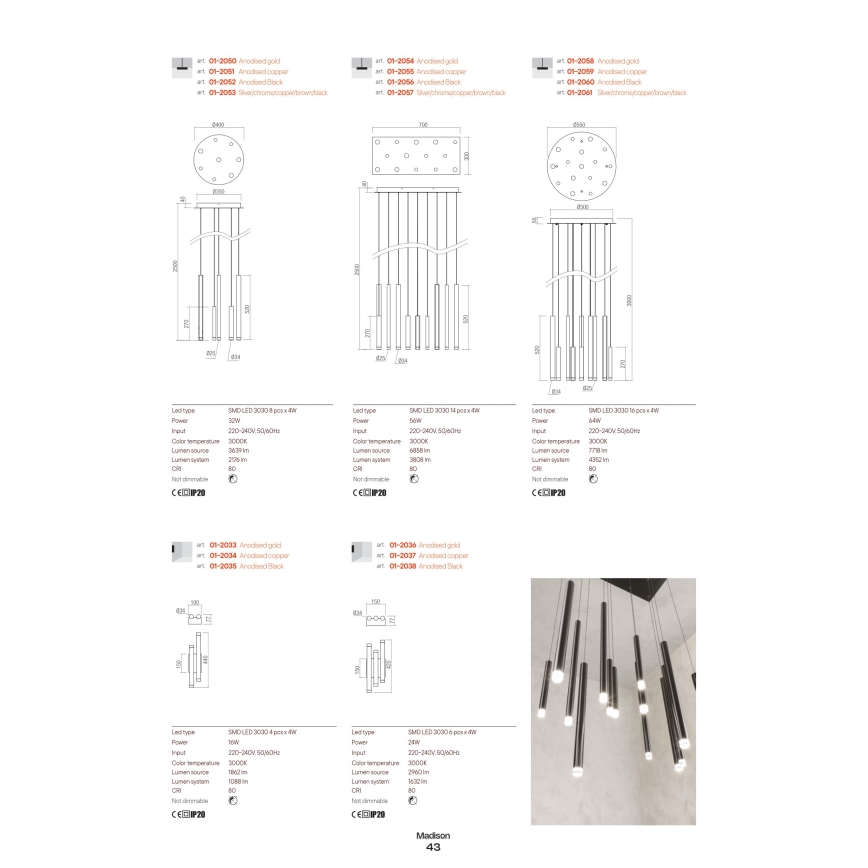 Redo 01-2049 - LED pendel MADISON 8xLED/4W/230V skinnende krom/sort/kobber