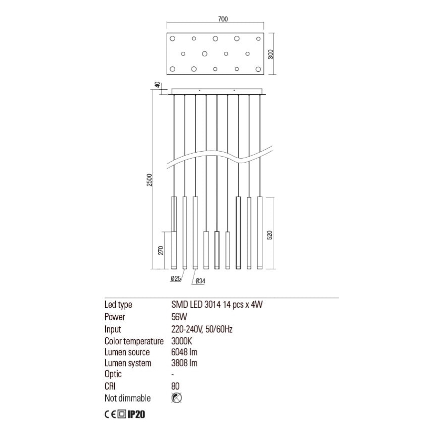 Redo 01-2056 - LED pendel MADISON 14xLED/4W/230V sort