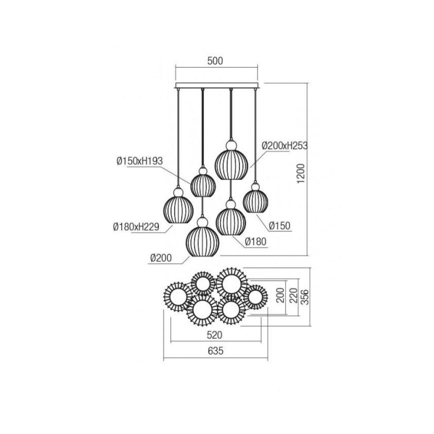 Redo 01-2070 - Pendel PLUMEN 6xE14/42W/230V kobber