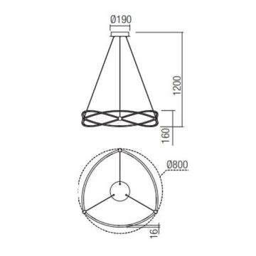 Redo 01-2254 - LED pendel dæmpbar QUARK LED/54W/230V 3000K diameter 80 cm sort