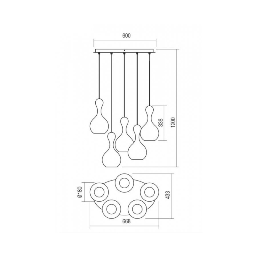 Redo 01-2262 - Pendel LOB 5xE27/42W/230V grå