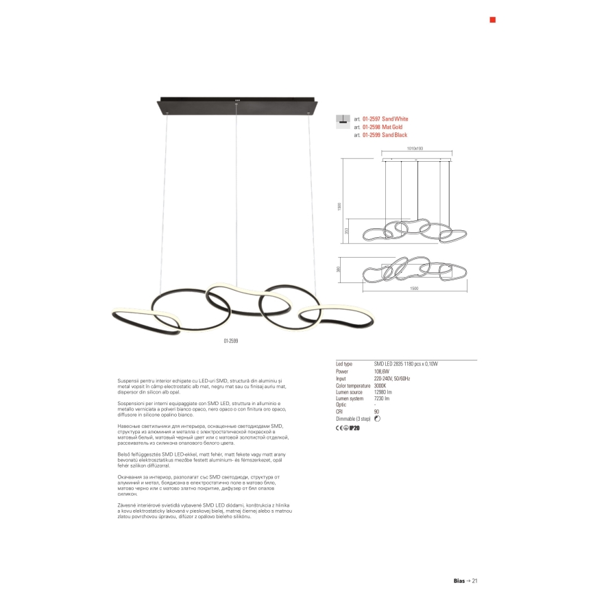 Redo 01-2596 - LED pendel dæmpbar BIAS LED/87,4W/230V 3000K sort