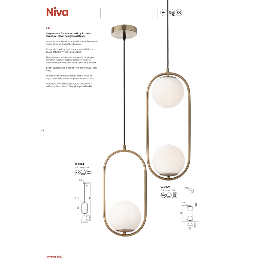 Redo 01-2626 - Pendel NIVA 2xE14/28W/230V