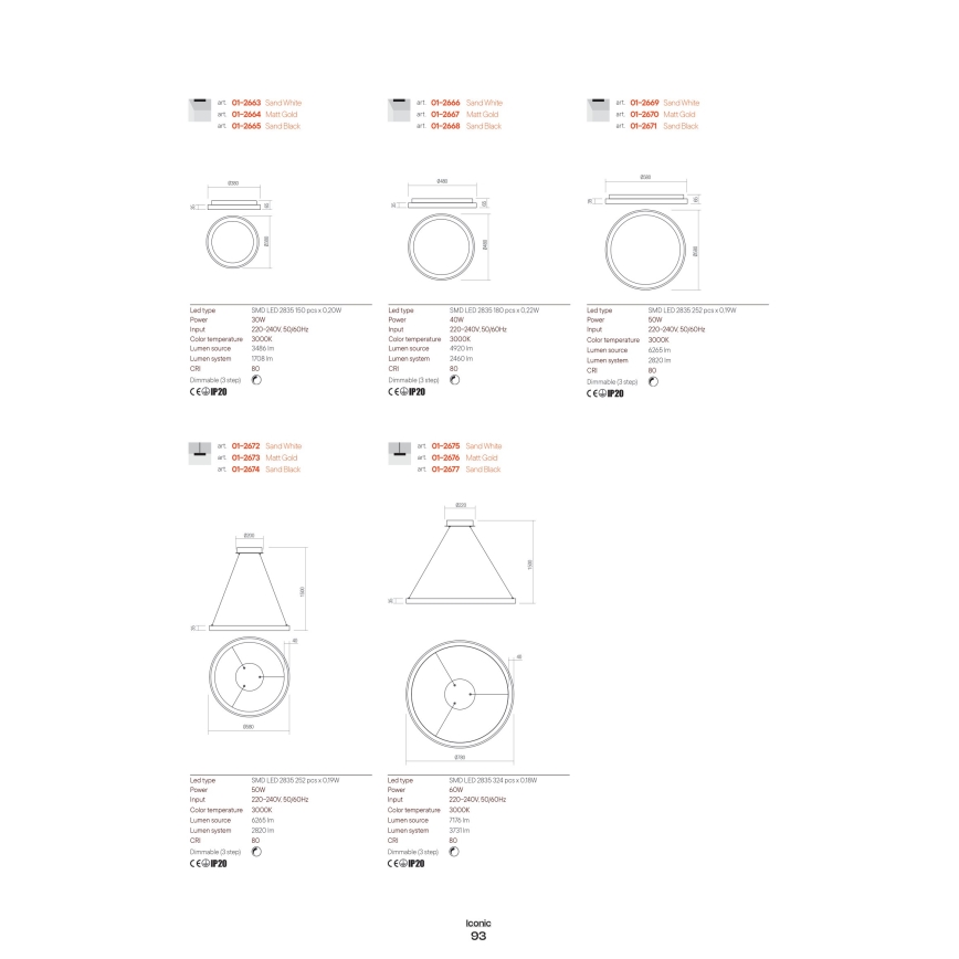 Redo 01-2673 - LED pendel dæmpbar ICONIC LED/50W/230V diameter 58 cm guldfarvet