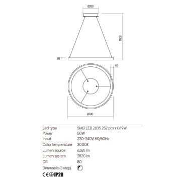 Redo 01-2673 - LED pendel dæmpbar ICONIC LED/50W/230V diameter 58 cm guldfarvet