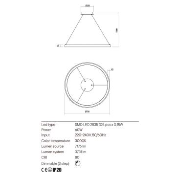 Redo 01-2676 - LED pendel dæmpbar ICONIC LED/60W/230V diameter 78 cm guldfarvet