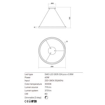 Redo 01-2677 - LED pendel dæmpbar ICONIC LED/60W/230V diameter 78 cm sort