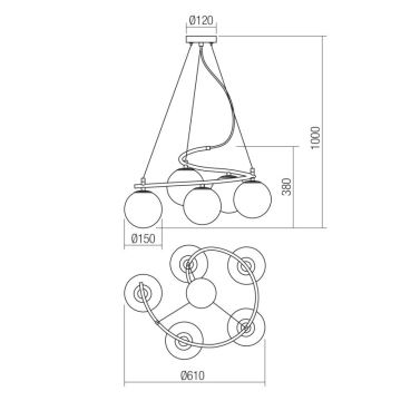 Redo 01-2719 - Pendel VOLLEY 5xE14/28W/230V guldfarvet