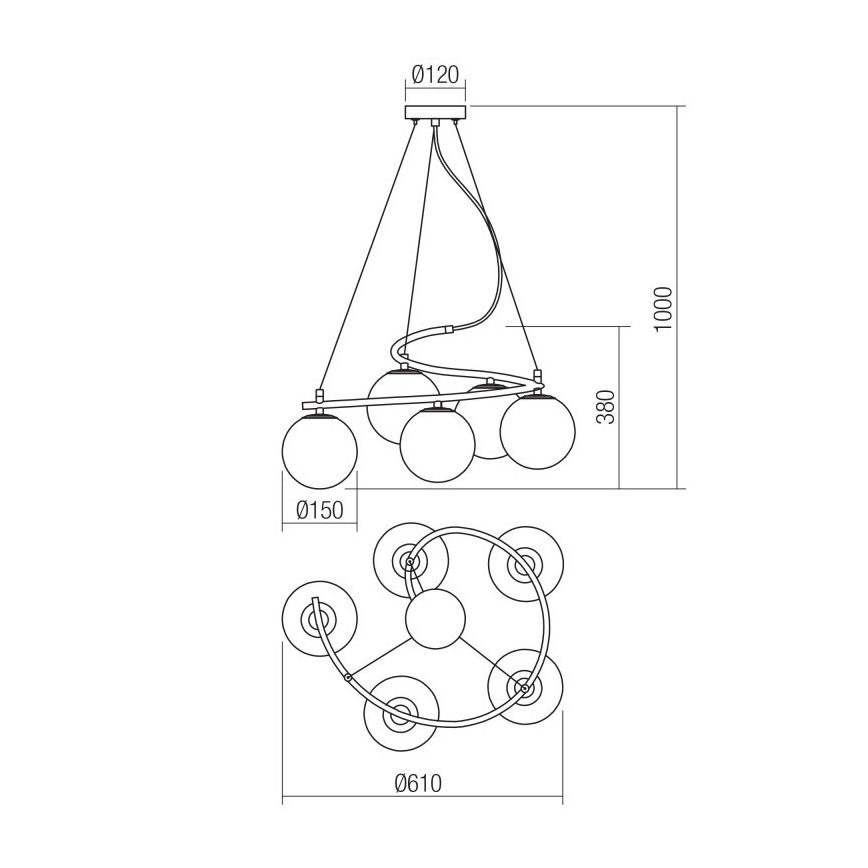 Redo 01-2719 - Pendel VOLLEY 5xE14/28W/230V guldfarvet