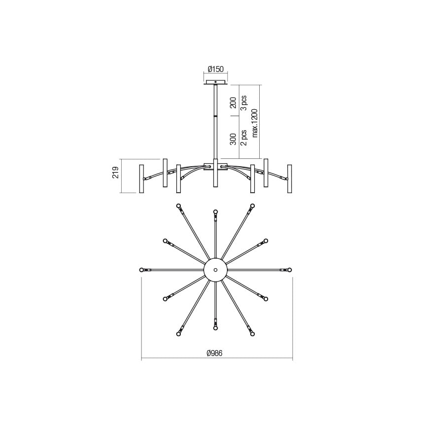 Redo 01-2775 - Pendellampe RAYEN 12xG9/10W/230V sort