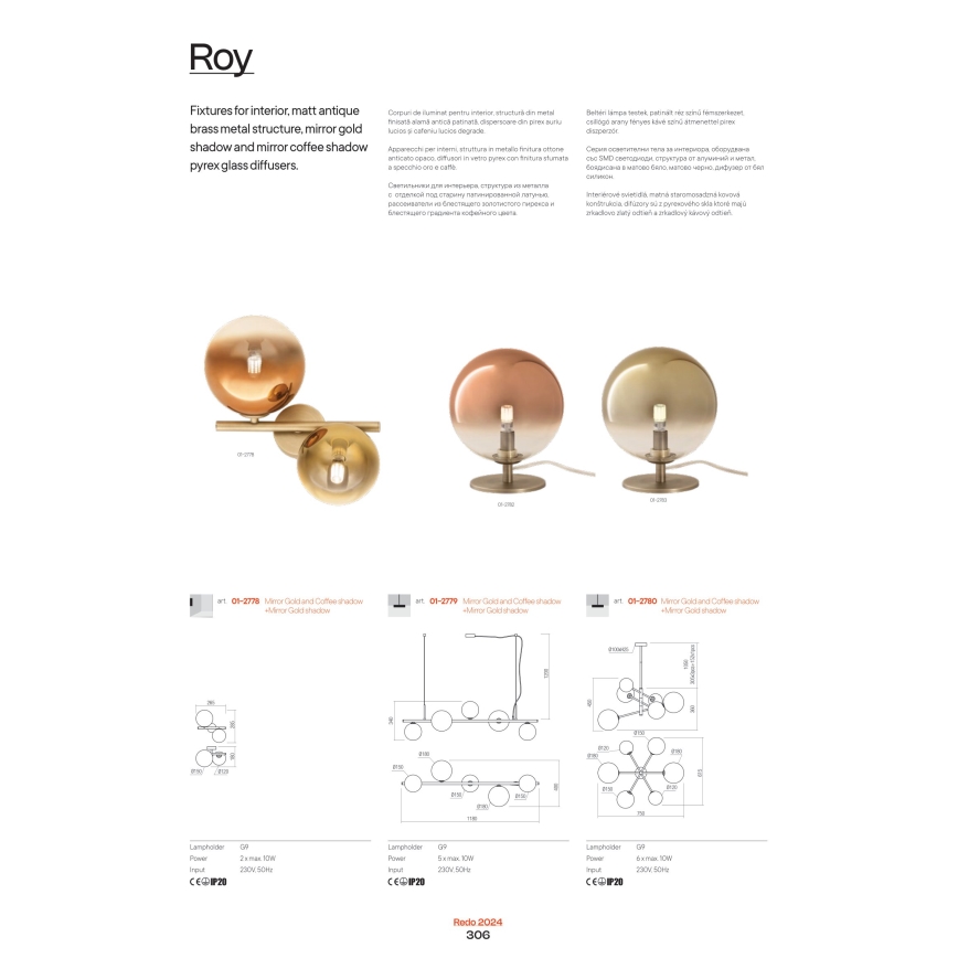 Redo 01-2778 - Væglampe ROY 2xG9/10W/230V