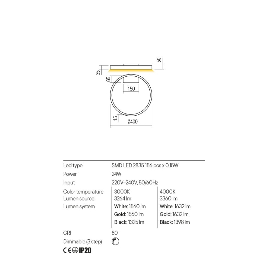 Redo 01-2835 - LED vægspot dæmpbar FEBE LED/24W/230V guldfarvet